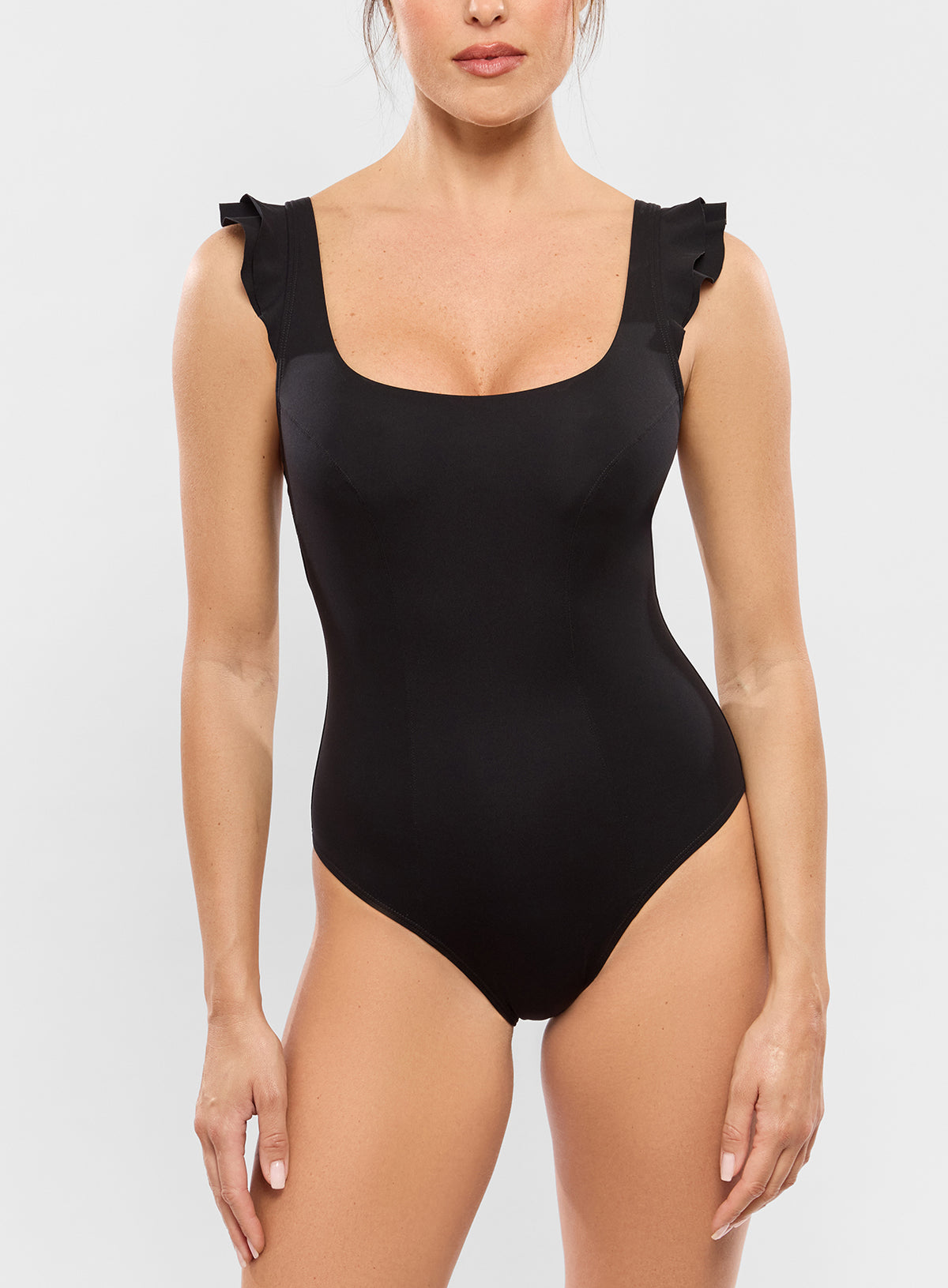 Empreinte Glam Round Neck Swimsuit in Black