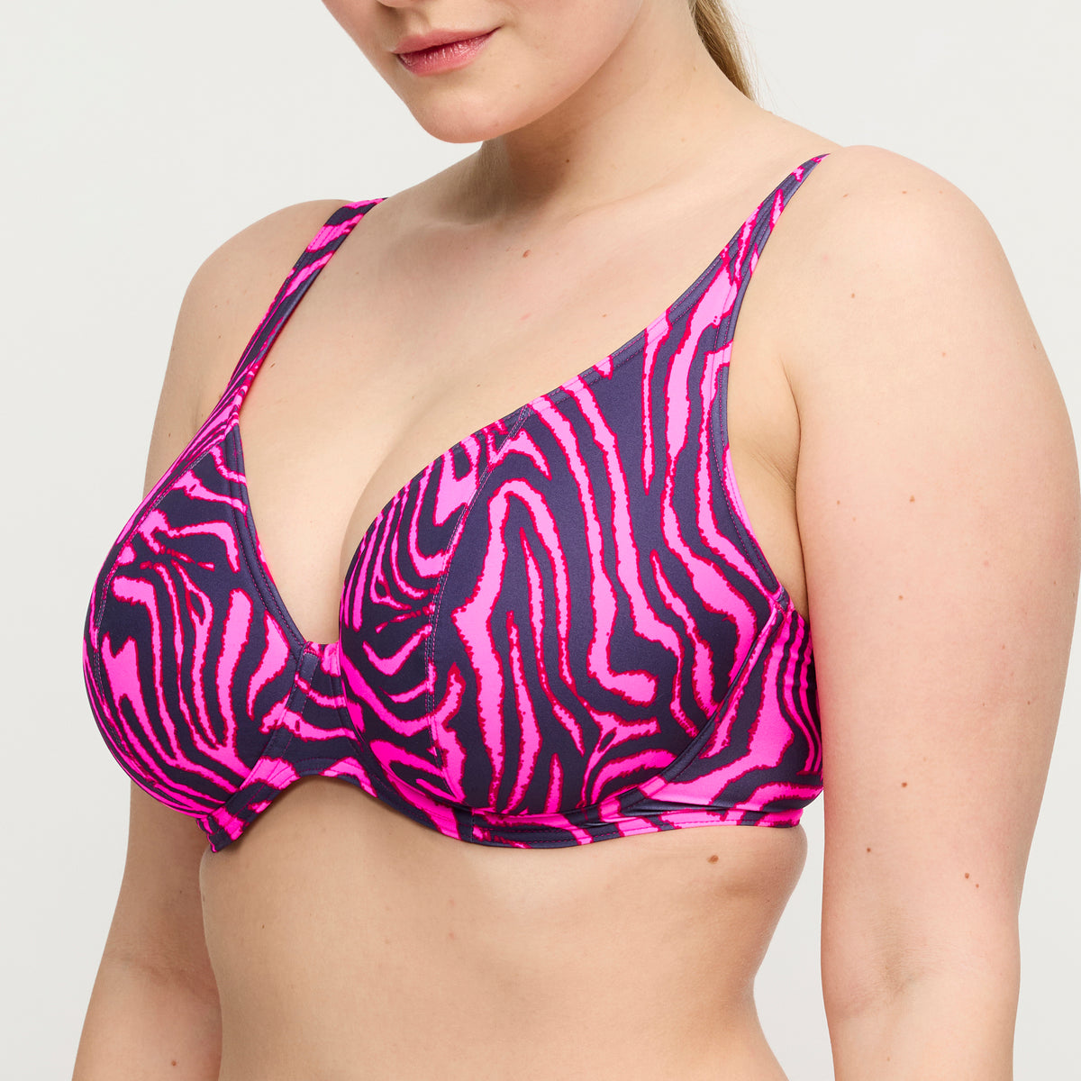 Primadonna Swim Malabo Padded Plunge Bikini Top In Hot Pink Zebra