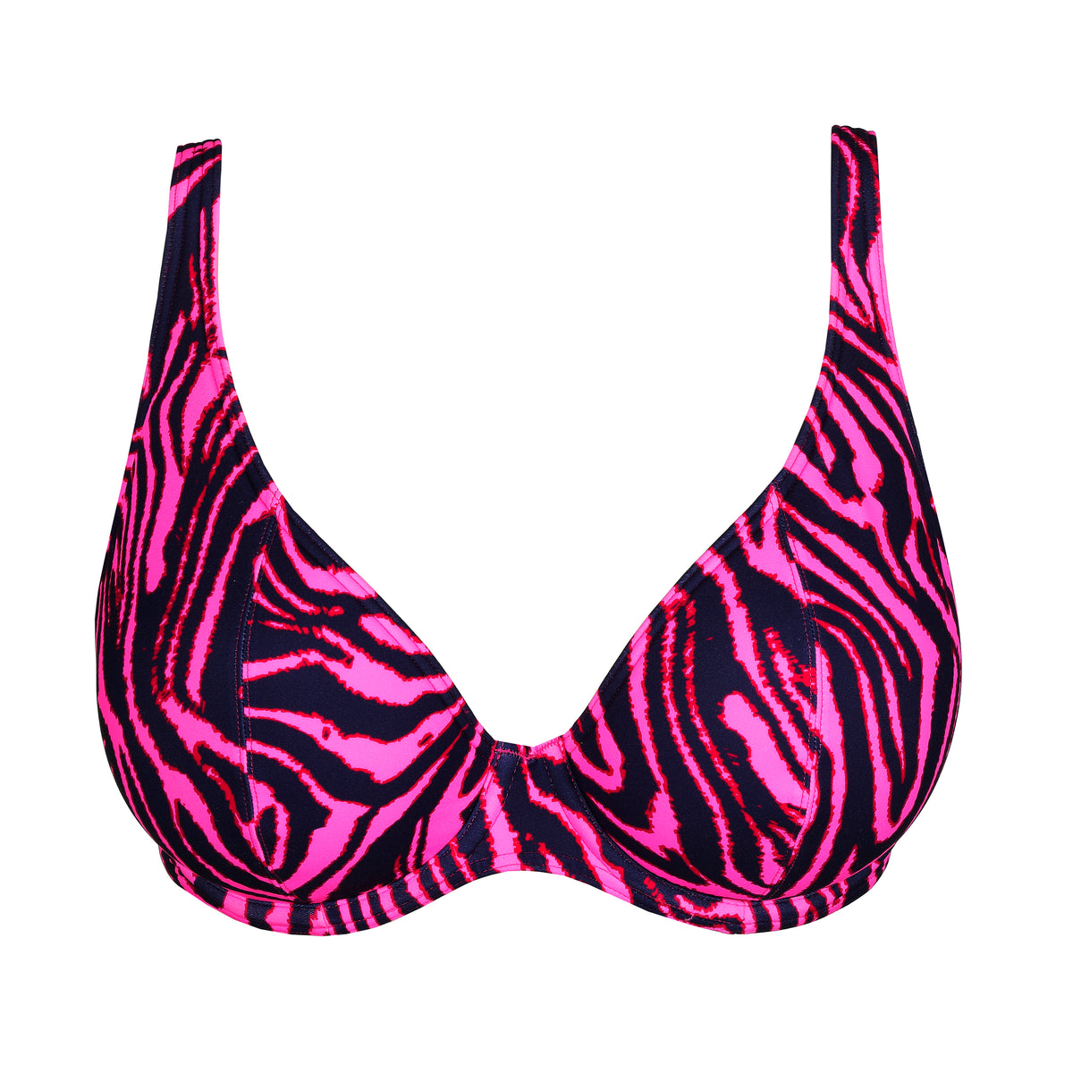 Primadonna Swim Malabo Padded Plunge Bikini Top In Hot Pink Zebra