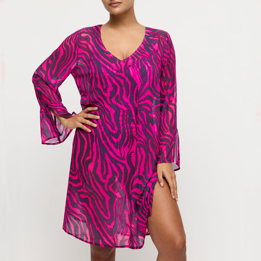 Primadonna Swim Malabo Swimwear Kaftan In Hot Pink Zebra