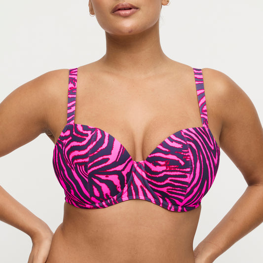Primadonna Swim Malabo Padded Balcony Bikini Top In Hot Pink Zebra