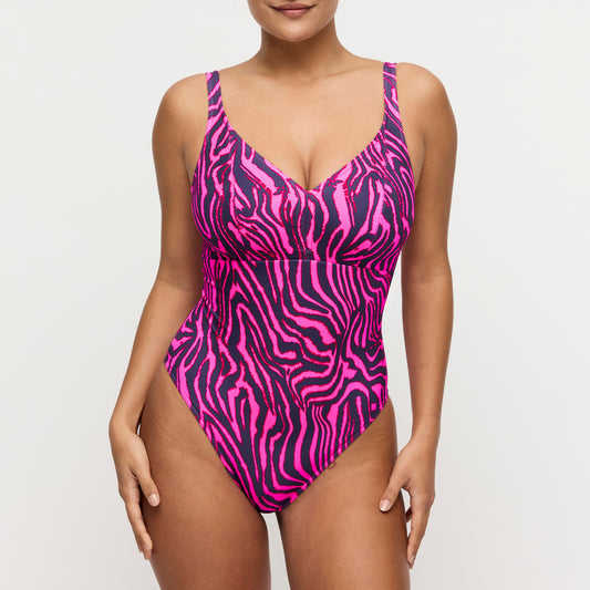 Primadonna Swim Malabo Plunge Swimsuit Wireless In Hot Pink Zebra