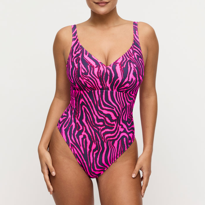 Primadonna Swim Malabo Plunge Swimsuit Wireless In Hot Pink Zebra